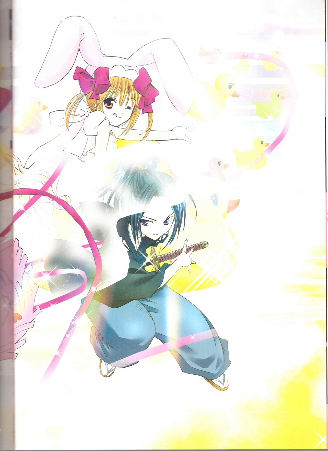 animal_ears, binding_discoloration, bunny_ears, dear_baby, peach-pit, samurai_soul, sanjou_kairi, shugo_chara!, yuiki_yaya