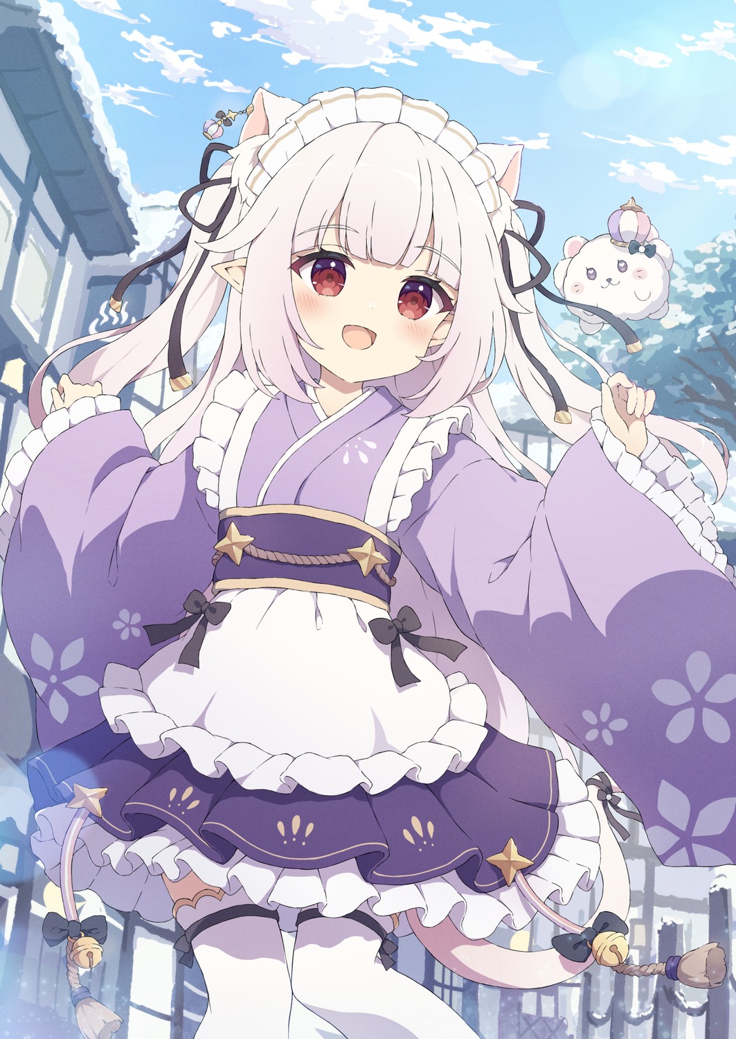 animal_ears, chucolala, maid, mashiro_kanon, nekomimi, pointy_ears, tail, thighhighs, tyakomes, wa_maid