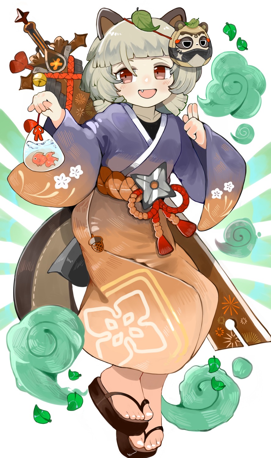 animal_ears, genshin_impact, menthak0, sayu_(genshin_impact), tail, yukata