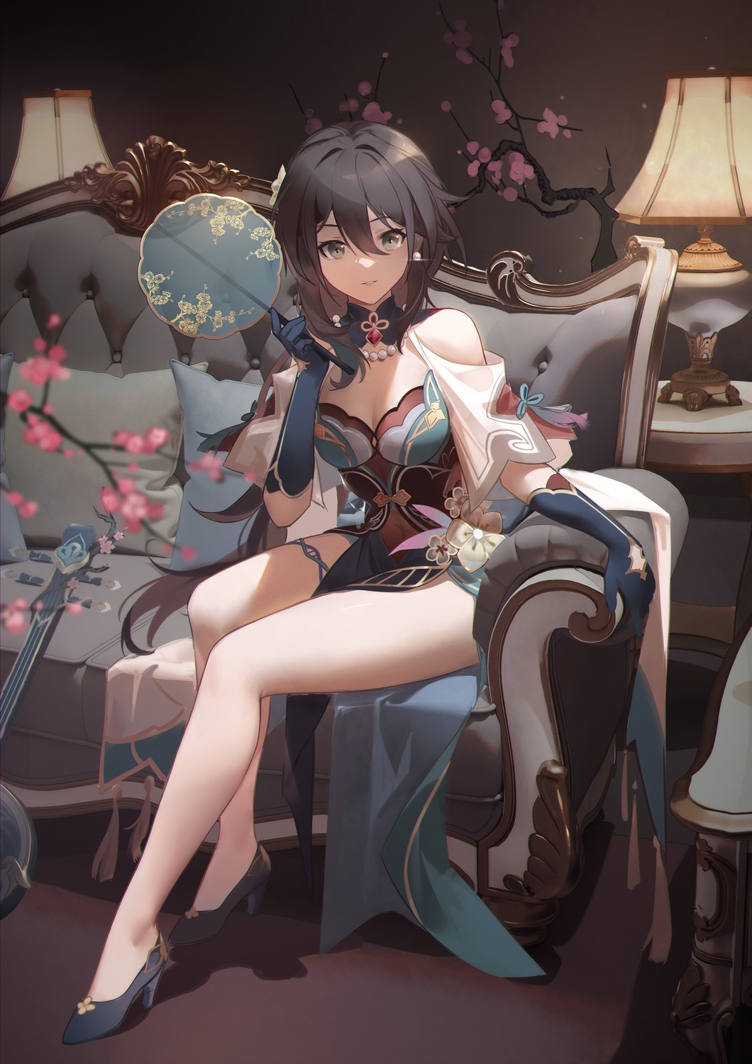 asian_clothes, cleavage, garter, heels, honkai:_star_rail, ruan_mei, woodylixx