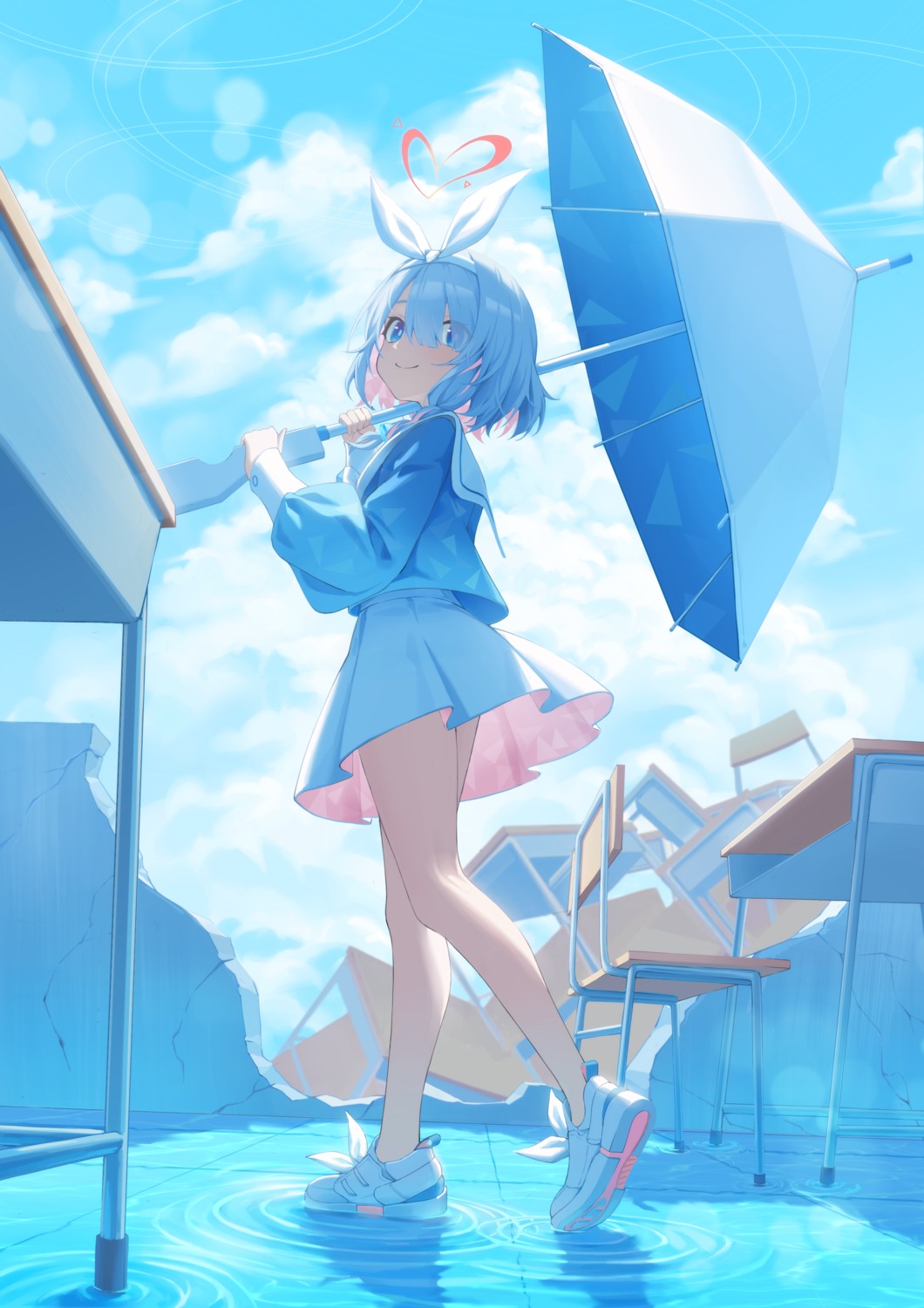 arona_(blue_archive), blue_archive, gaoqiaoyuyin_takahashi, gun, halo, seifuku, umbrella
