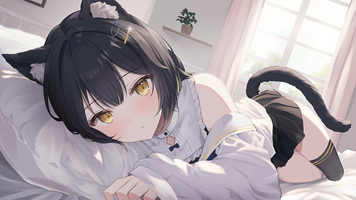 animal_ears, indie_virtual_youtuber, kurage_cc, nekomimi, nekota_kedama, tail, thighhighs, wallpaper
