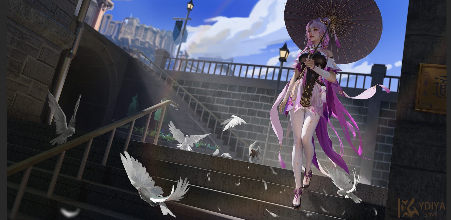 asian_clothes, fu_xuan, honkai:_star_rail, pantyhose, umbrella, ydiya
