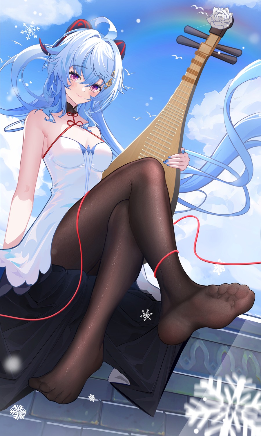dress, feet, ganyu, genshin_impact, horns, lml, pantyhose
