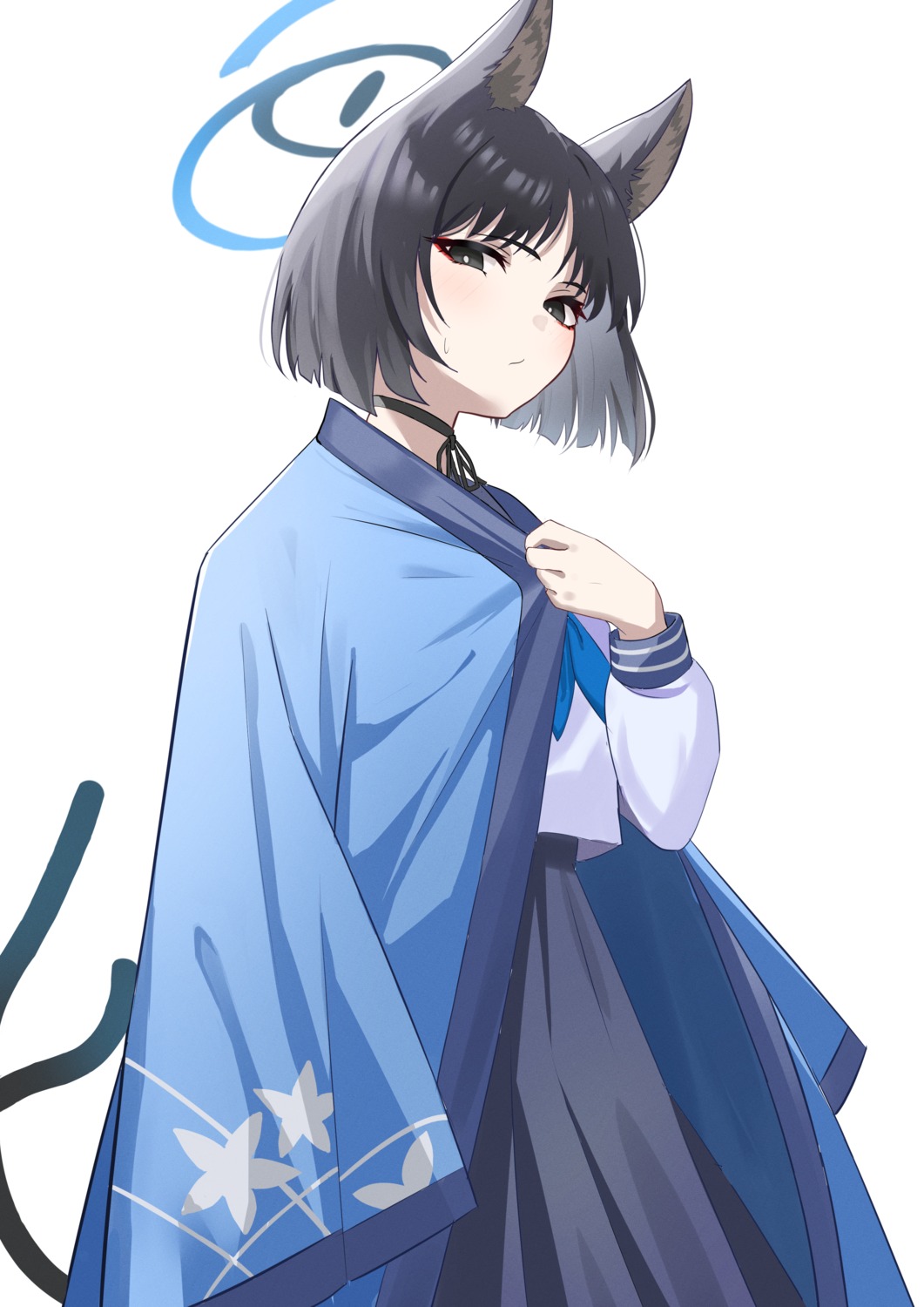 animal_ears, blue_archive, halo, japanese_clothes, kiryuu_kikyou, nekomimi, olecafe2, seifuku, tail
