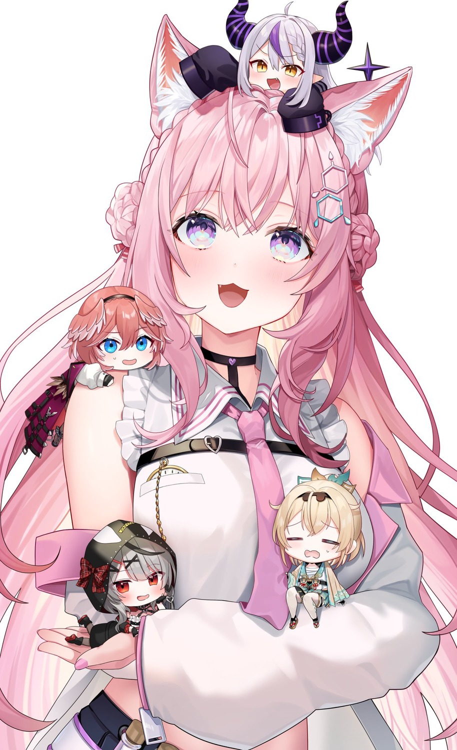 animal_ears, chibi, hakui_koyori, hololive, horns, japanese_clothes, kazama_iroha, la+_darknesss
