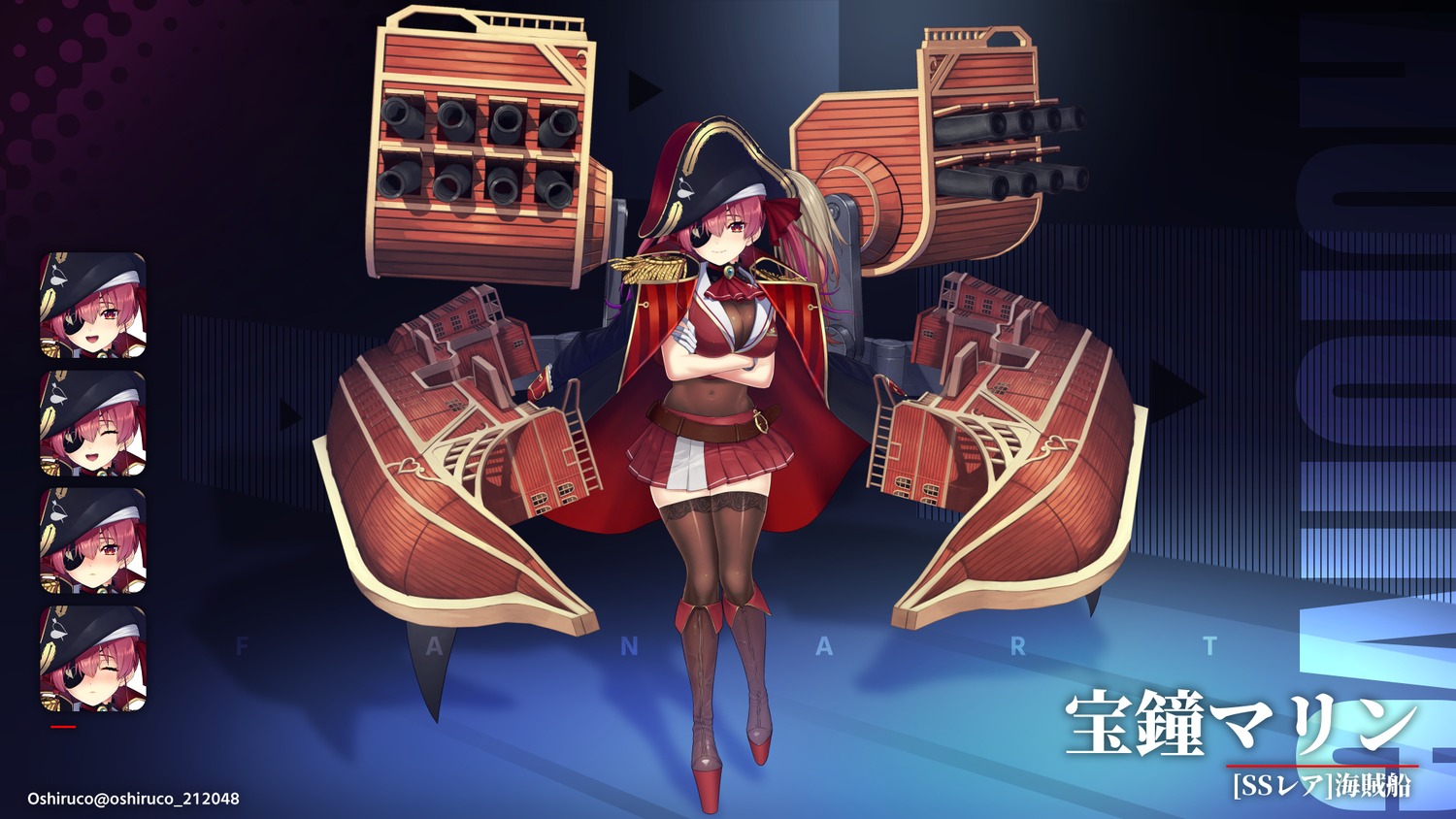 expression, eyepatch, hololive, houshou_marine, oshiruko_(oshiruco_212048), pirate, thighhighs, wallpaper