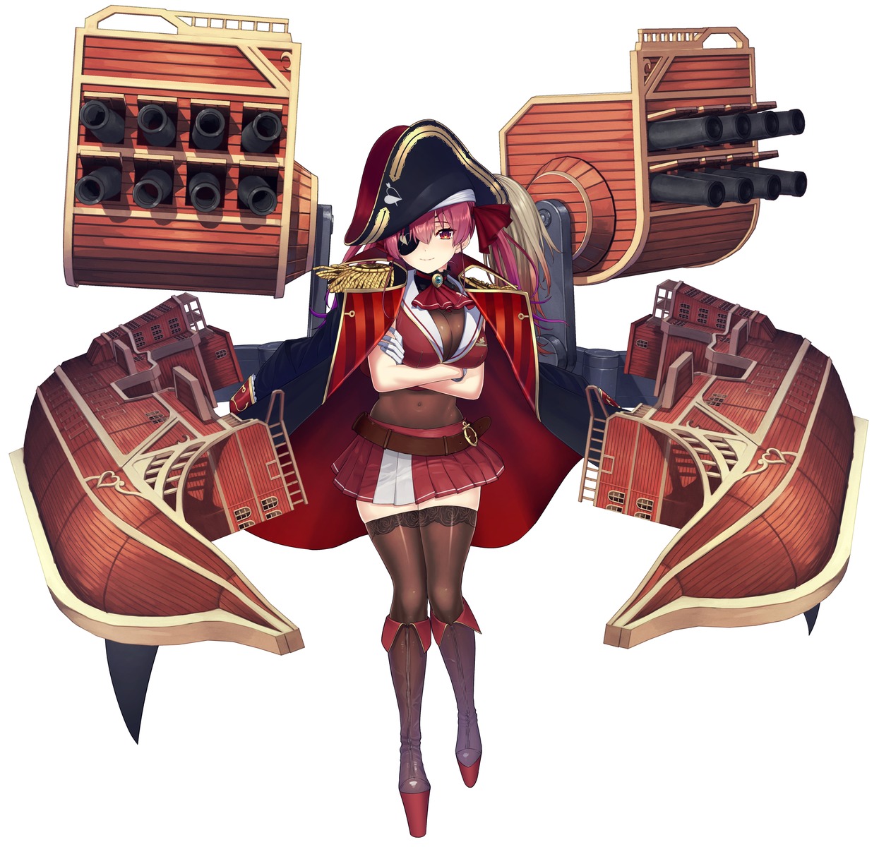 eyepatch, hololive, houshou_marine, oshiruko_(oshiruco_212048), pirate, thighhighs