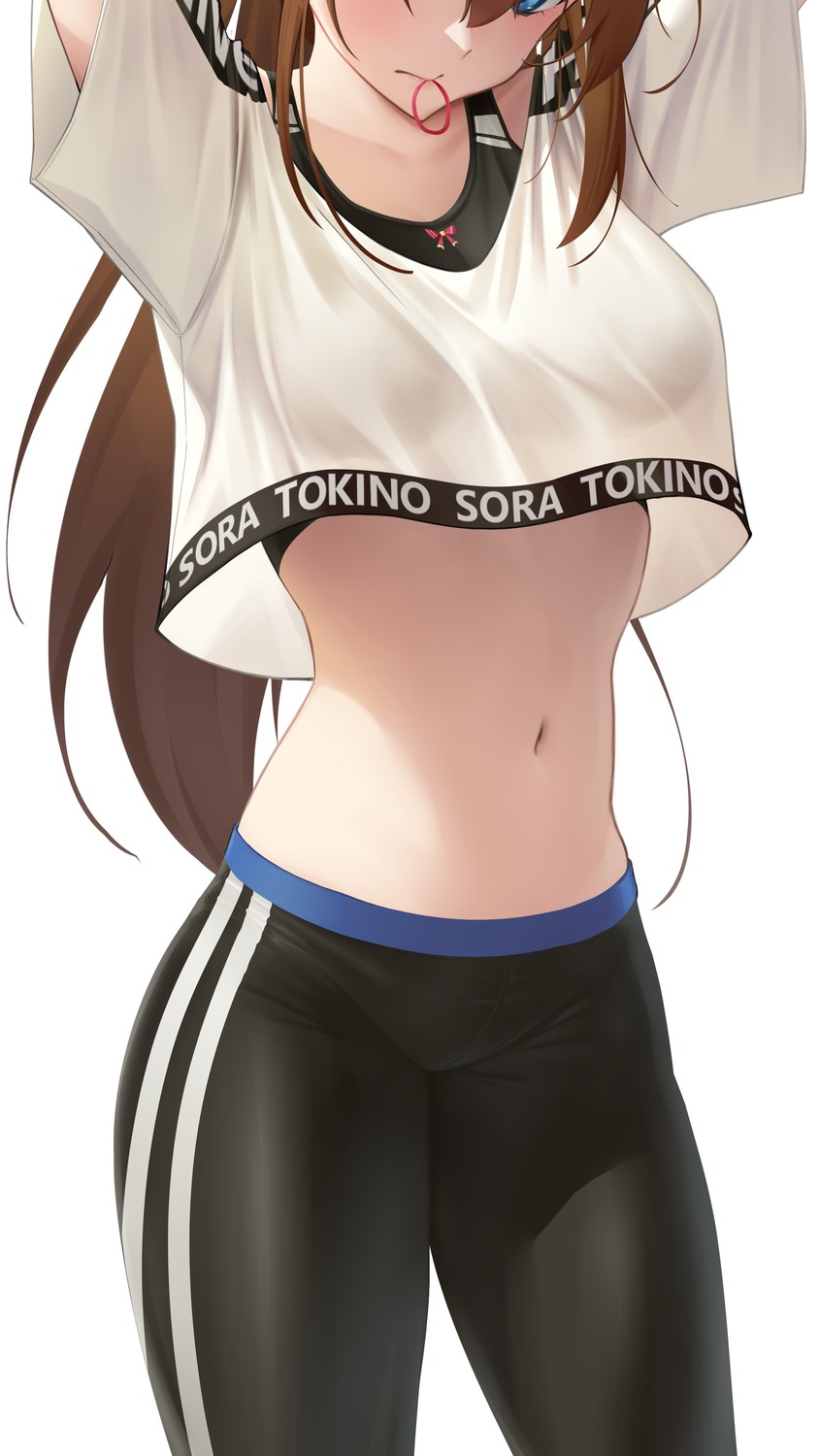 bra, gym_uniform, hololive, shirt_lift, somebody_(leiking00), tokino_sora