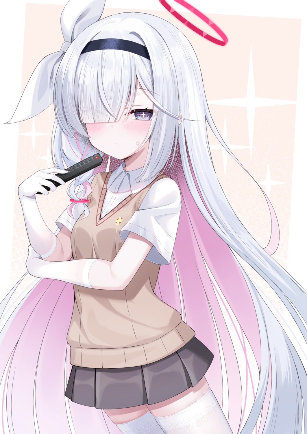 arona_(blue_archive), blue_archive, cosplay, fukemachi, halo, plana_(blue_archive), seifuku, shokuhou_misaki, sweater, thighhighs, toaru_kagaku_no_railgun, toaru_majutsu_no_index