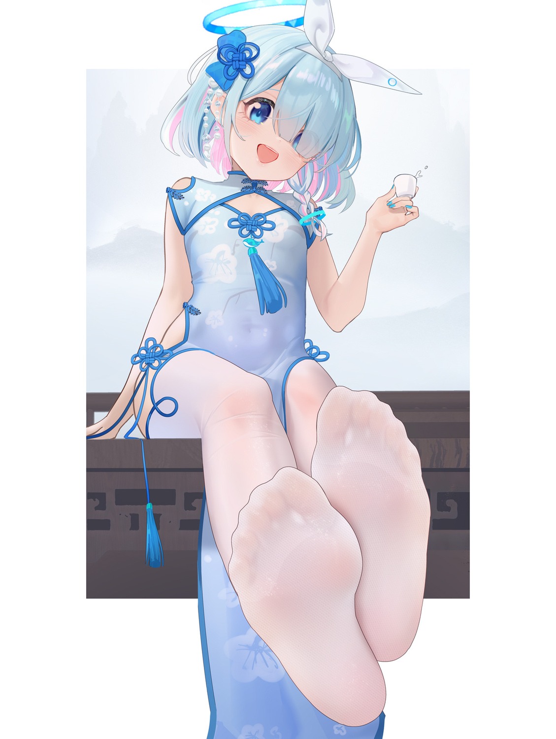 arona_(blue_archive), blue_archive, chinadress, feet, halo, moya_(pixiv6121219), thighhighs