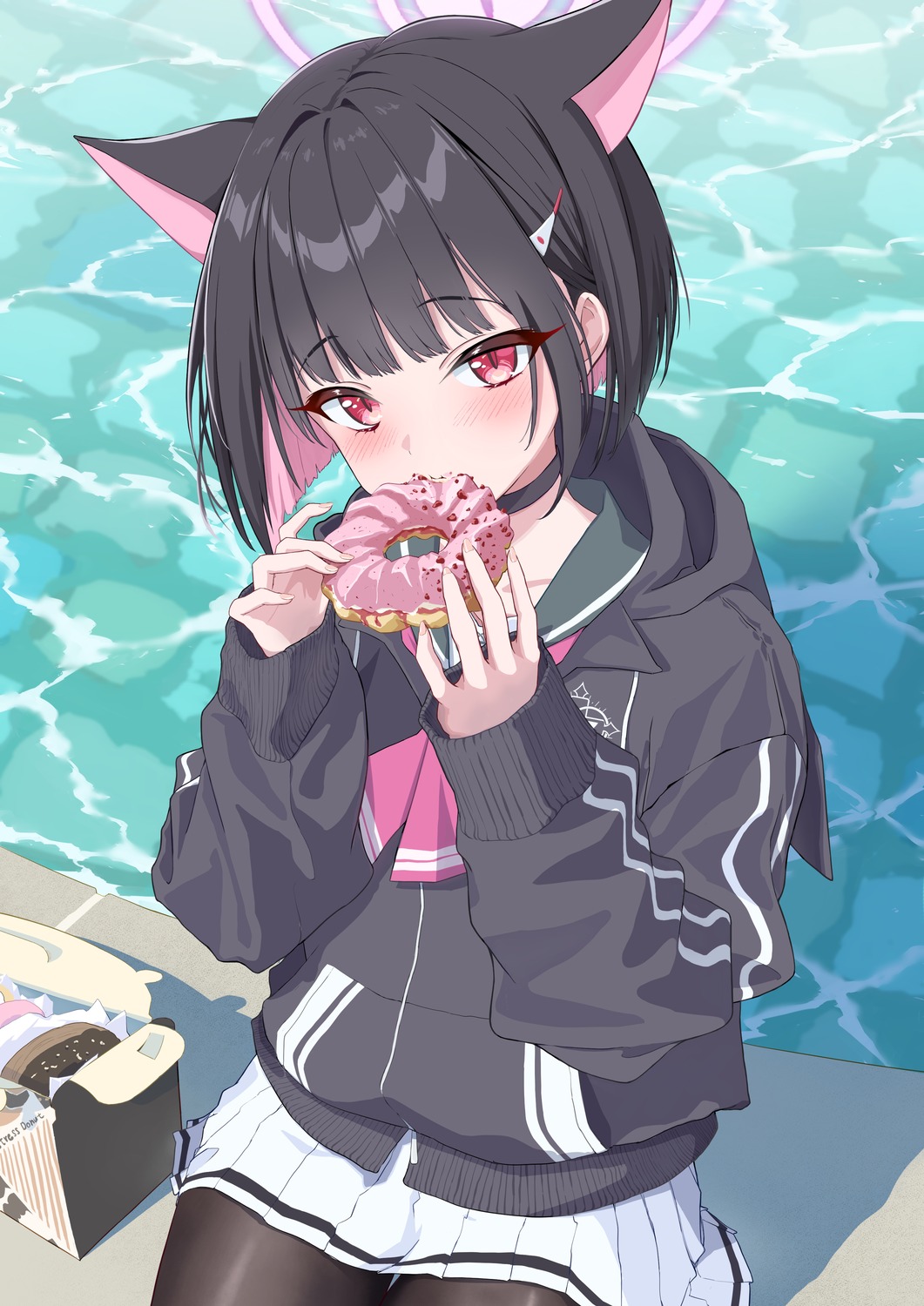 animal_ears, blue_archive, bocchi_(kuropom7), halo, kyouyama_kazusa, nekomimi, pantyhose, seifuku