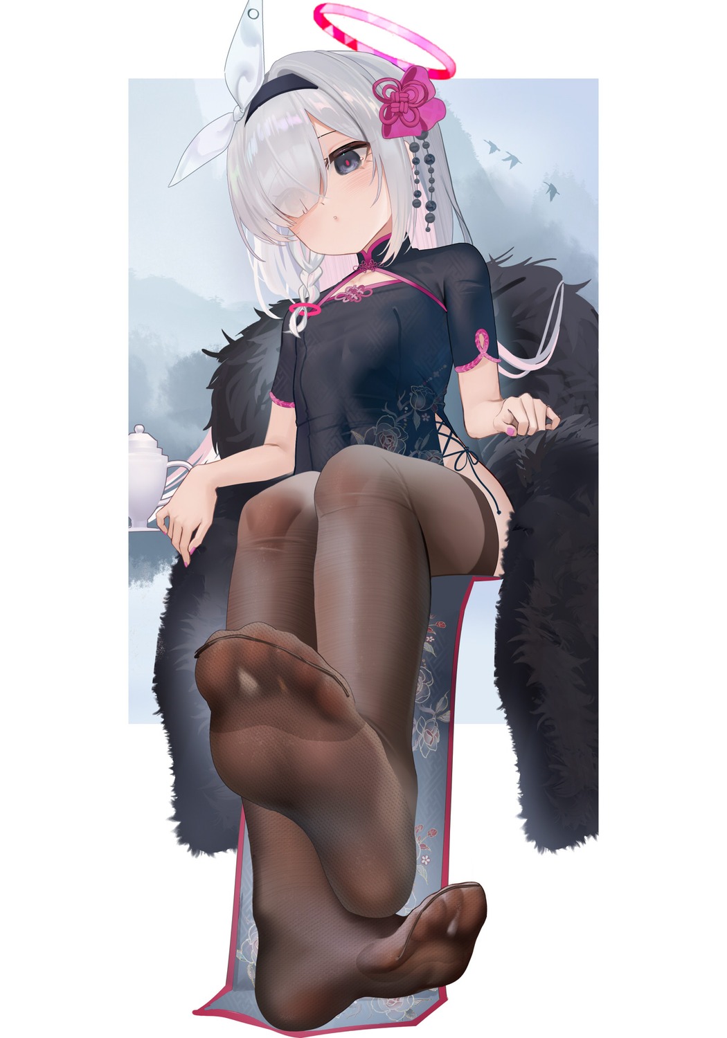 arona_(blue_archive), blue_archive, chinadress, feet, halo, moya_(pixiv6121219), plana_(blue_archive), thighhighs