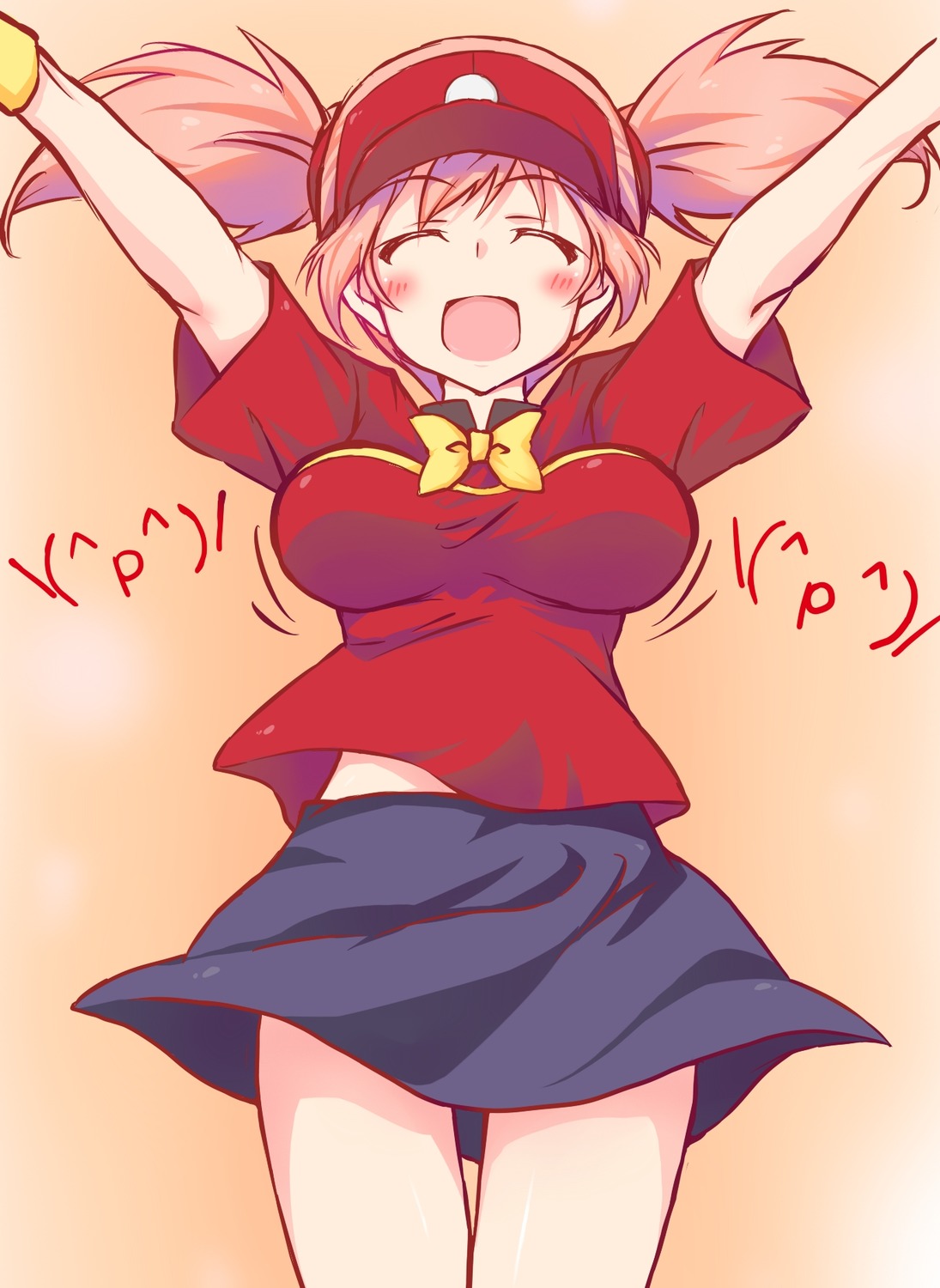 hataraku_maou-sama!, narumiya_(empty_cafe), sasaki_chiho, skirt_lift, uniform, waitress