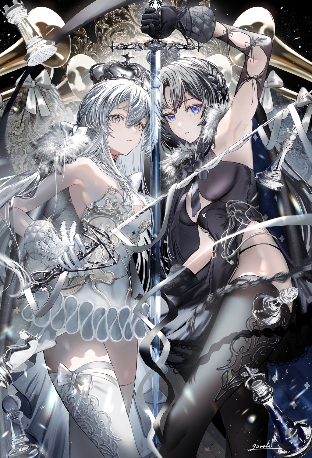 dress, gawako, sword, thighhighs