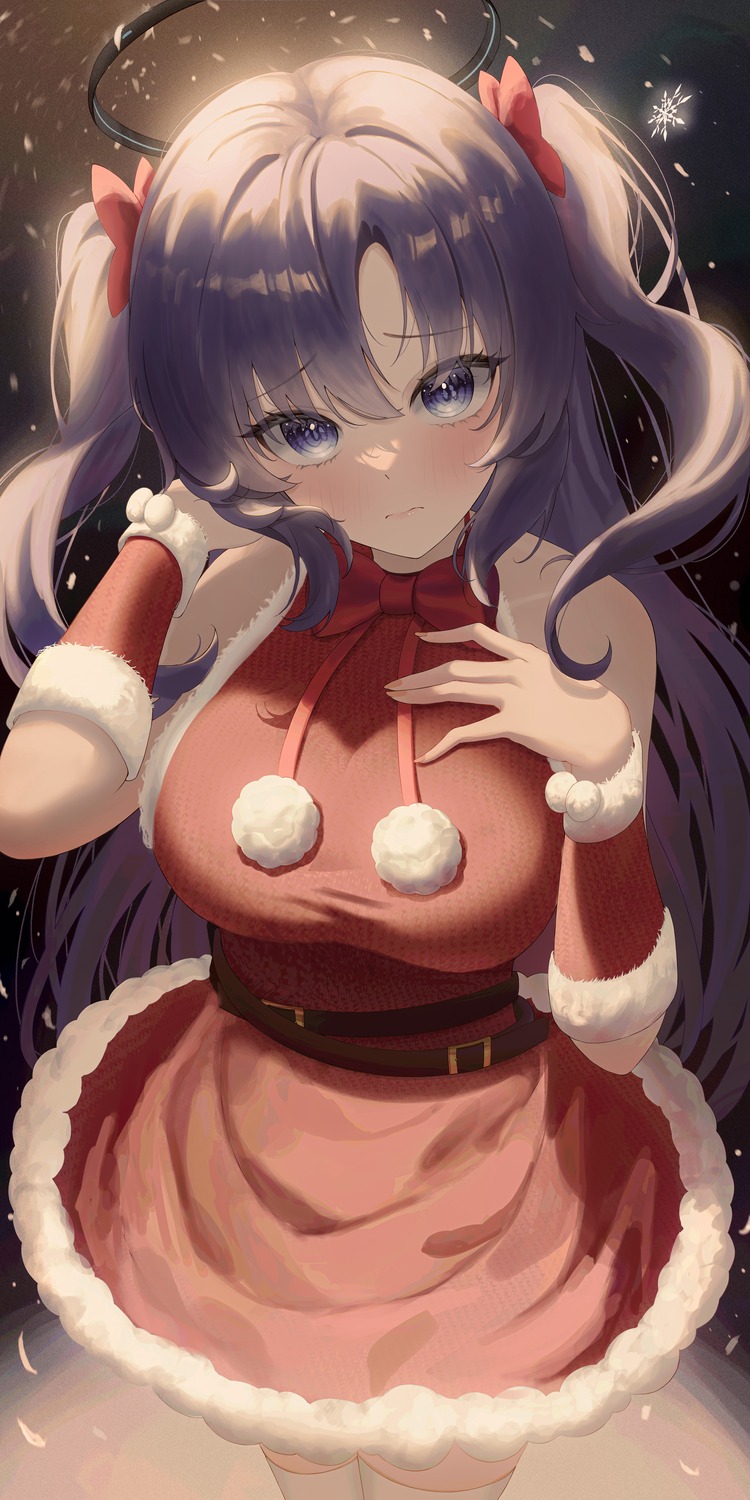 blue_archive, christmas, dress, halo, hayase_yuuka, rega, thighhighs