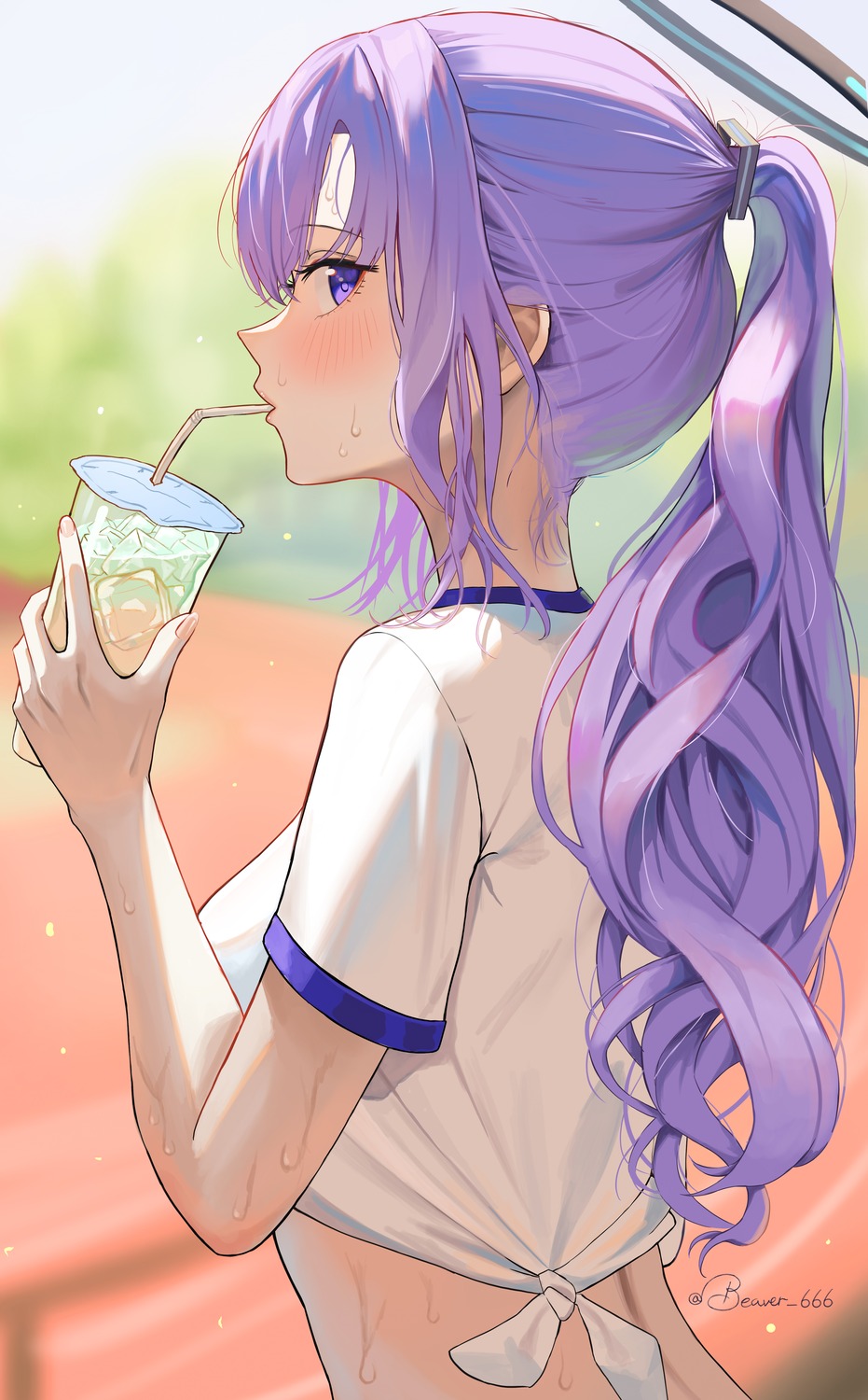 blue_archive, dubeaduver, gym_uniform, halo, hayase_yuuka, wet