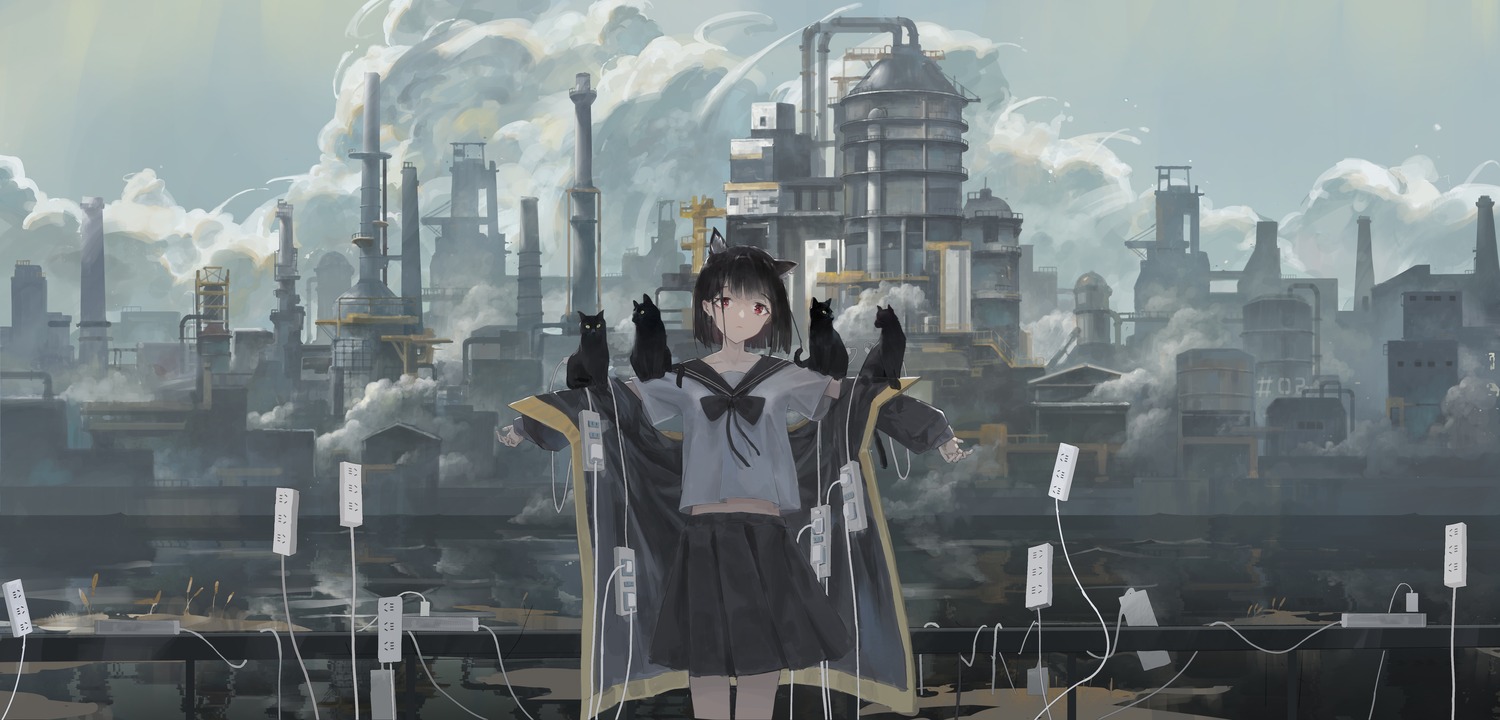animal_ears, landscape, neko, nekomimi, rotarran, seifuku