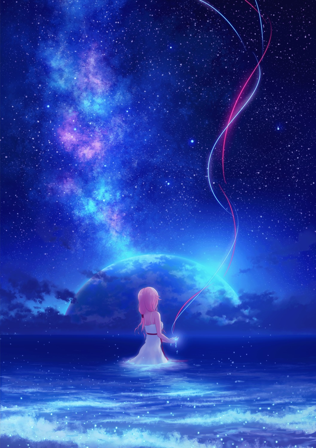 dress, guilty_crown, ilstau, landscape, wet, wet_clothes, yuzuriha_inori