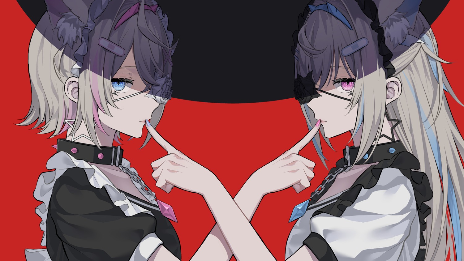 animal_ears, bandaid, eyepatch, fuwawa_abyssgard, hololive, hololive_english, horns, inumimi, lolita_fashion, mococo_abyssgard, nage_(sacosui_ng), wallpaper
