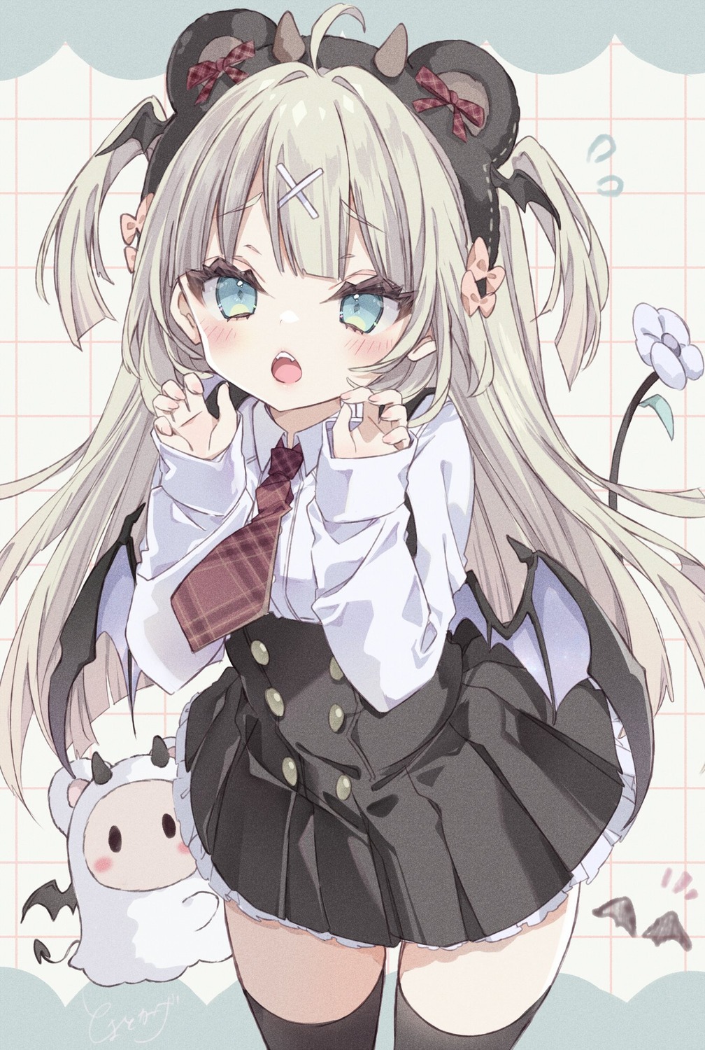 animal_ears, devil, horns, seifuku, tail, thighhighs, toma_tokage, wings