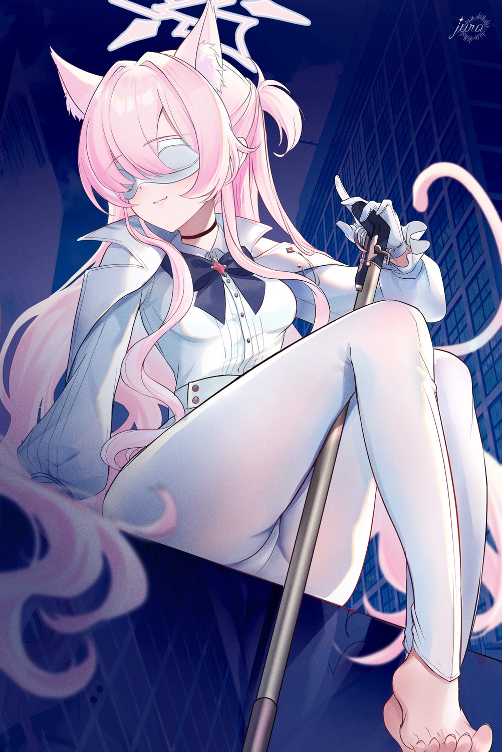 animal_ears, blue_archive, gun, halo, jura, kiyosumi_akira, nekomimi, tail