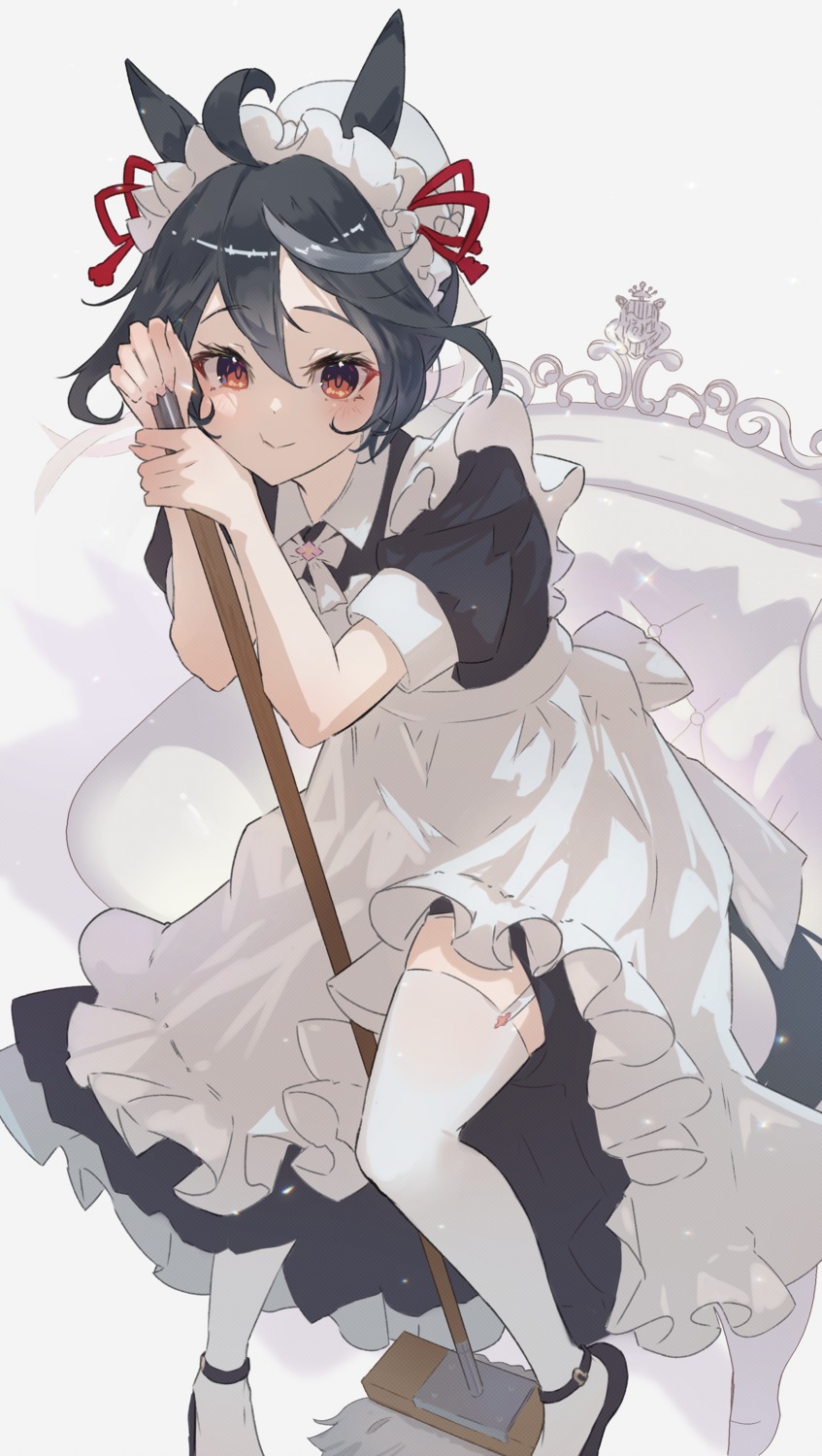 animal_ears, kitasan_black_(umamusume), maid, stockings, tail, thighhighs, uma_musume_pretty_derby, yakousei_a