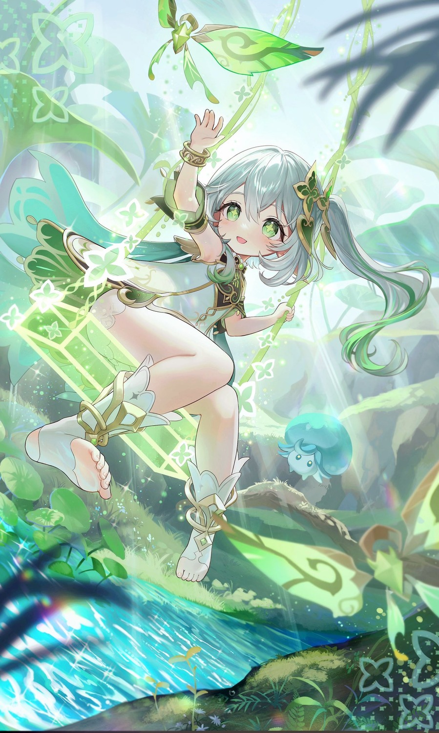 bloomers, dress, genshin_impact, hiiragi_soyogi, jpeg_artifacts, nahida, pointy_ears