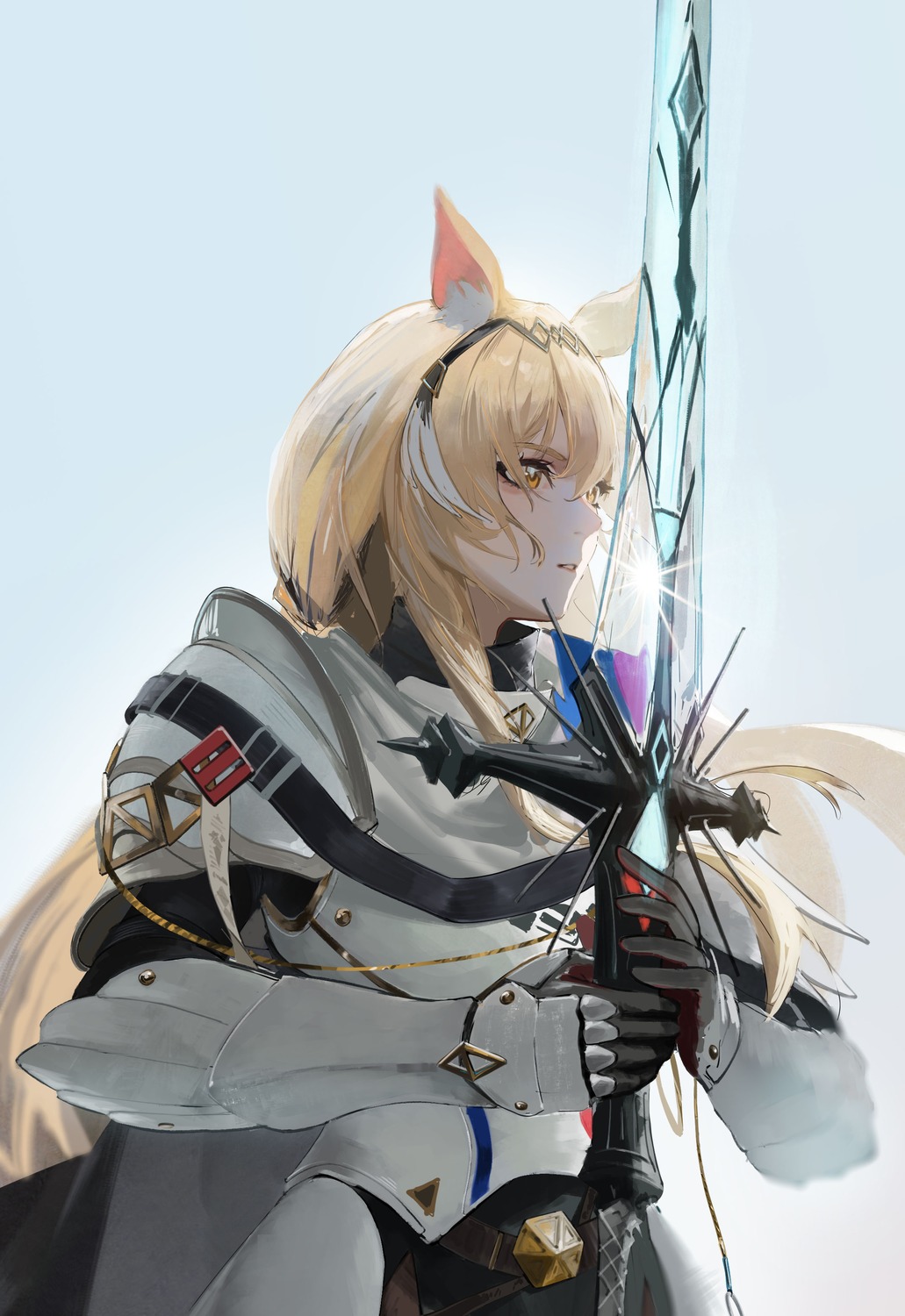 animal_ears, arknights, armor, lsha, nearl_(arknights), sword