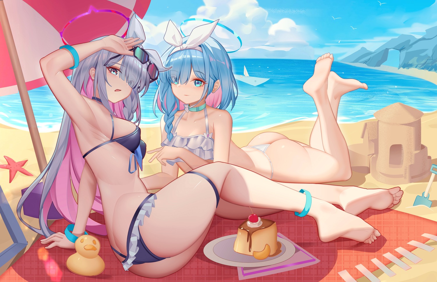 arona_(blue_archive), ass, bikini, blue_archive, feet, halo, luai, megane, plana_(blue_archive), swimsuits, thong