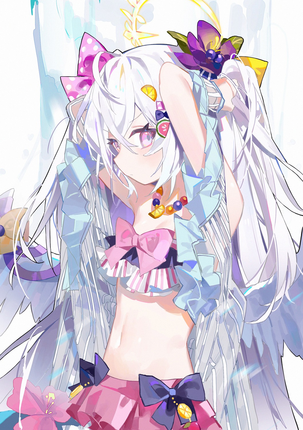 angel, bikini, blue_archive, measho, open_shirt, see_through, shirasu_azusa, swimsuits, wings