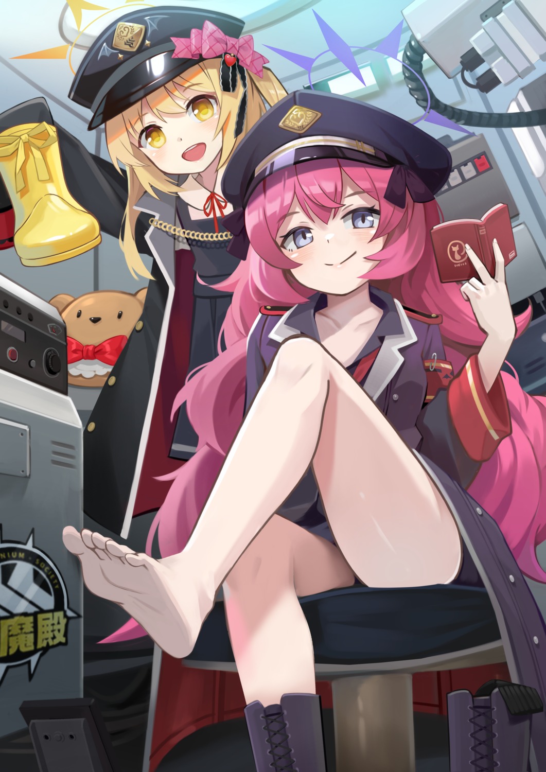 bike_shorts, blue_archive, feet, halo, natsume_iroha, tanga_ibuki, uniform, yoshikawa_hiro