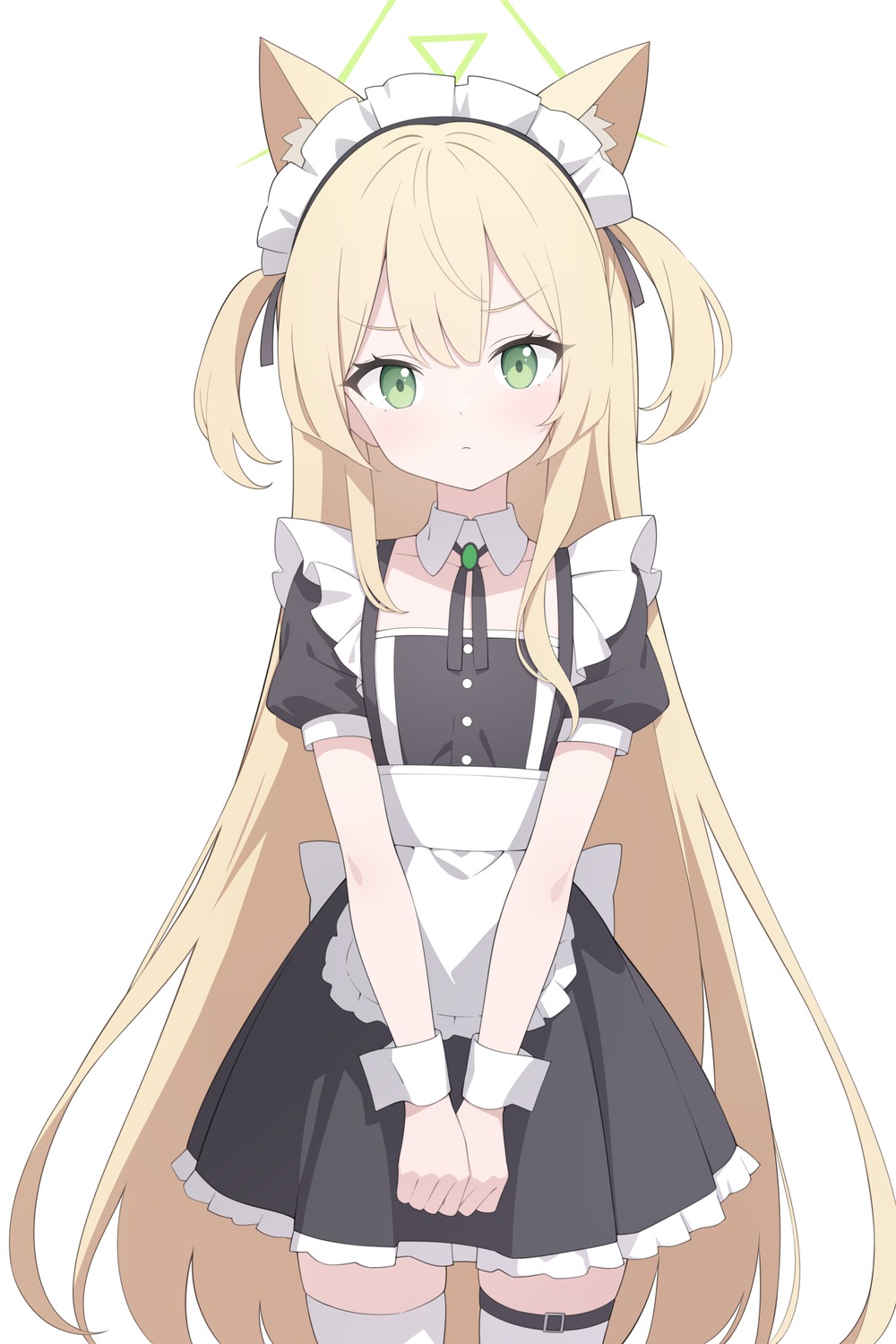 animal_ears, blue_archive, garter, halo, jyt, kitsune, maid, takakura_kurumi, thighhighs