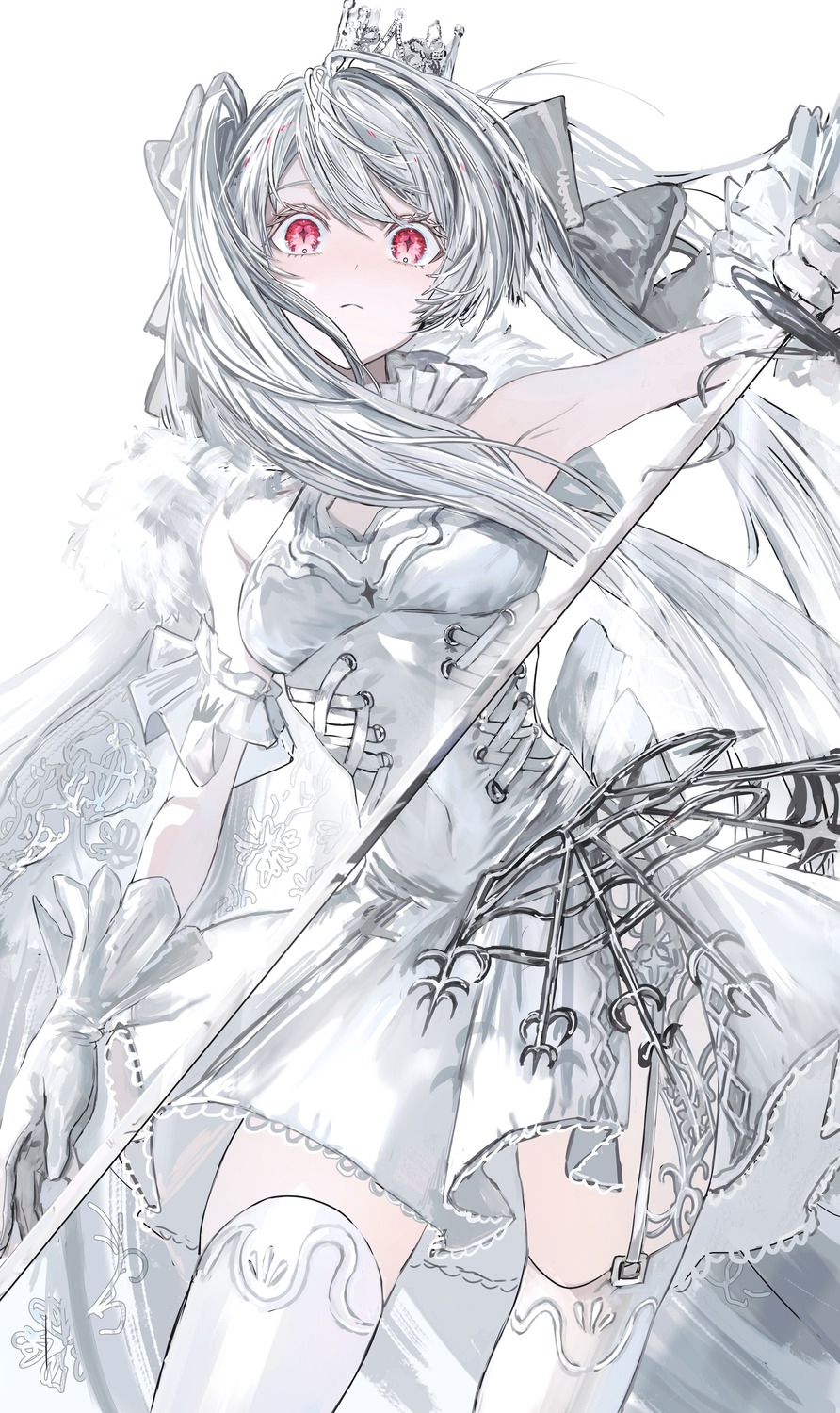 dress, gawako, stockings, sword, thighhighs