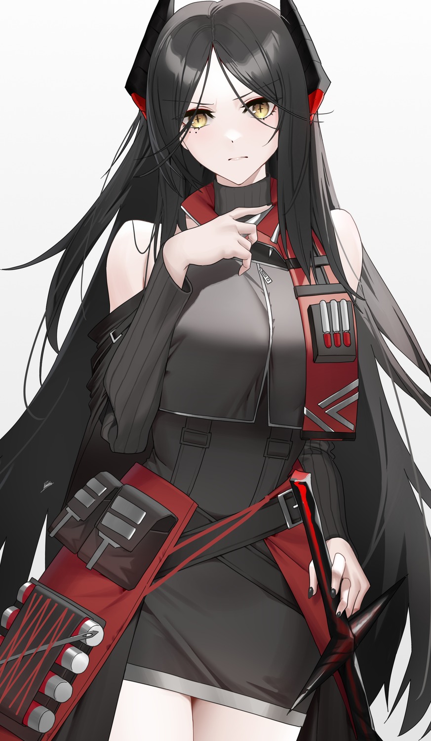arknights, horns, ines_(arknights), raitho, sword, uniform, weapon