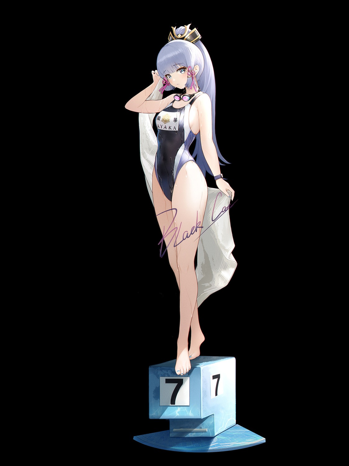 blackcat_enjia, genshin_impact, kamisato_ayaka, swimsuits, wet