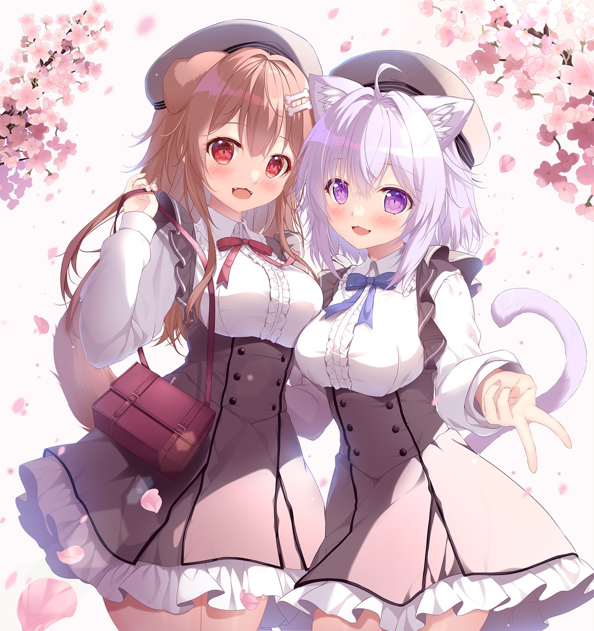 animal_ears, hololive, hololive_gamers, inugami_korone, inumimi, mikeou, nekomata_okayu, nekomimi