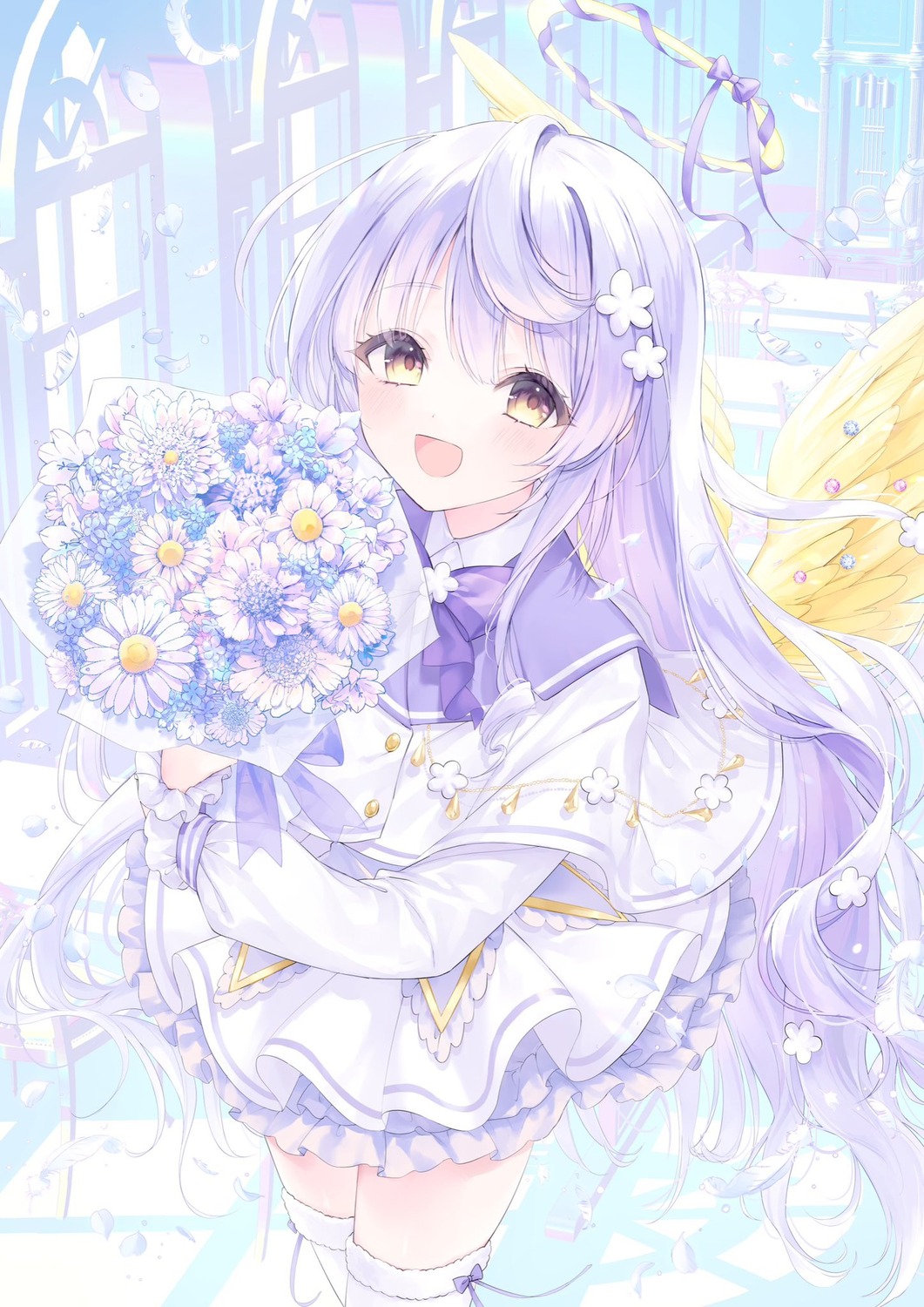 amawa_hayu, angel, iriam, nonomiya_(817nono), seifuku, thighhighs, wings