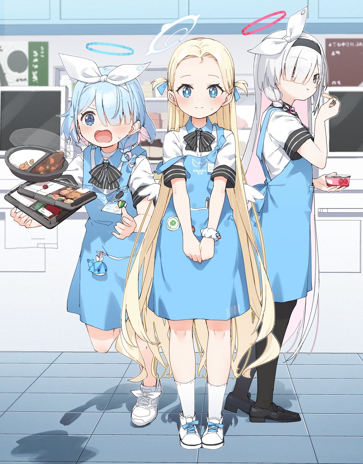 angel, arona_(blue_archive), blue_archive, halo, kusaka_shi, pantyhose, plana_(blue_archive), sora_(blue_archive), uniform, wings