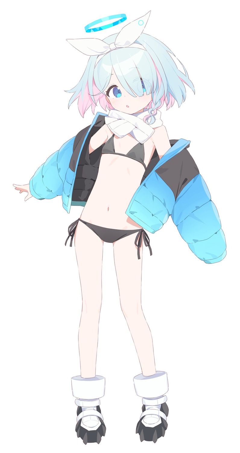 arona_(blue_archive), bikini, blue_archive, halo, open_shirt, swimsuits, urotsuki_(2013.04)