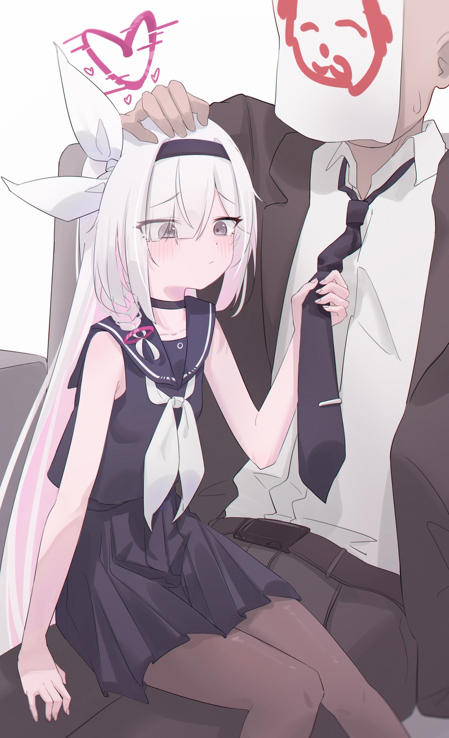 arona_(blue_archive), blue_archive, business_suit, halo, pantyhose, plana_(blue_archive), seifuku, xsan