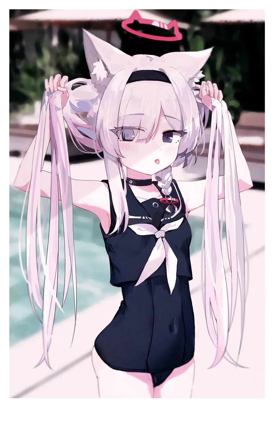 animal_ears, arona_(blue_archive), blue_archive, halo, nekomimi, plana_(blue_archive), school_swimsuit, seifuku