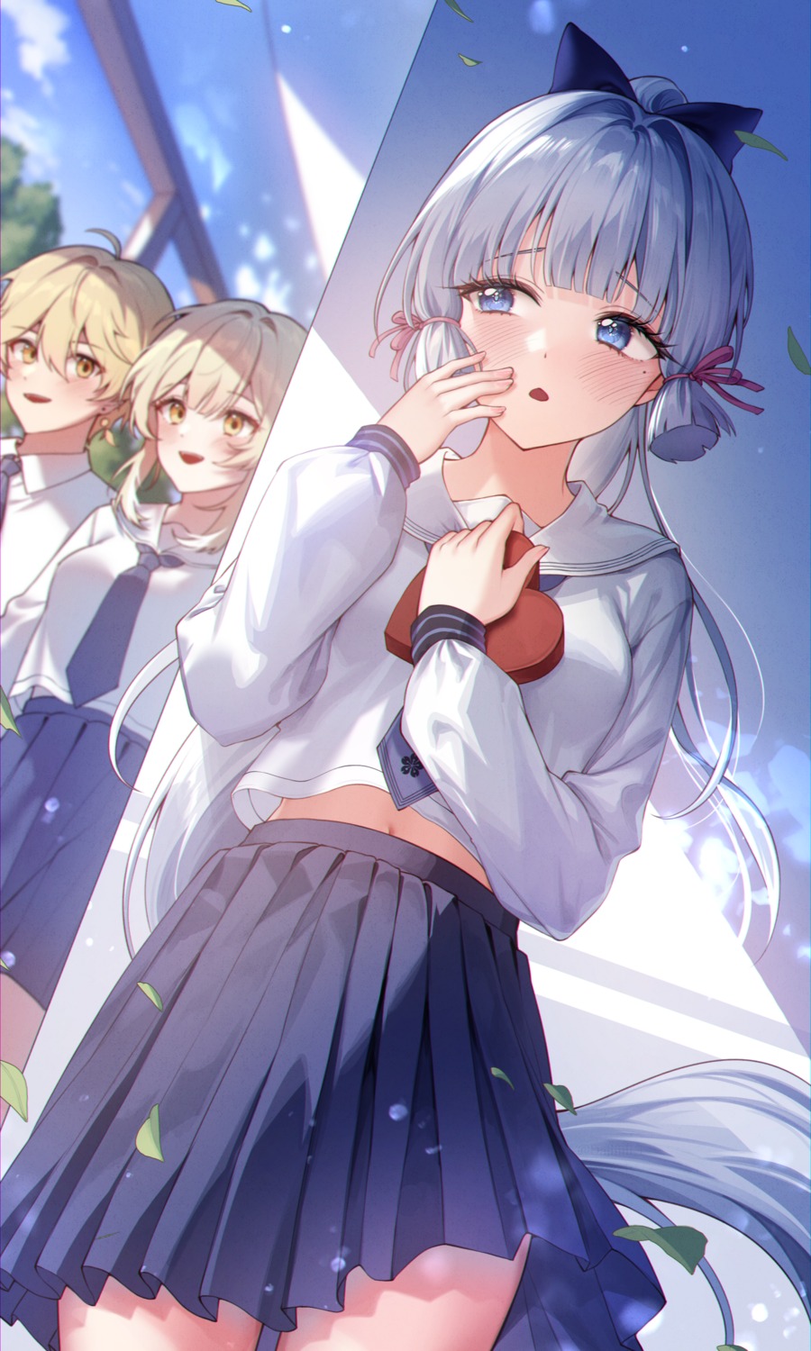 aether, daji, genshin_impact, kamisato_ayaka, lumine, seifuku