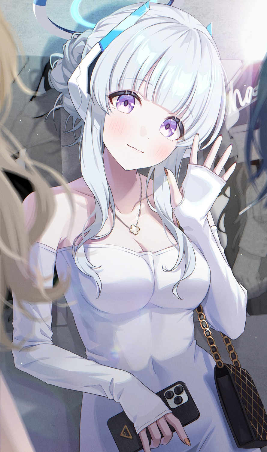 blue_archive, cleavage, dress, halo, momoimon, ushio_noa
