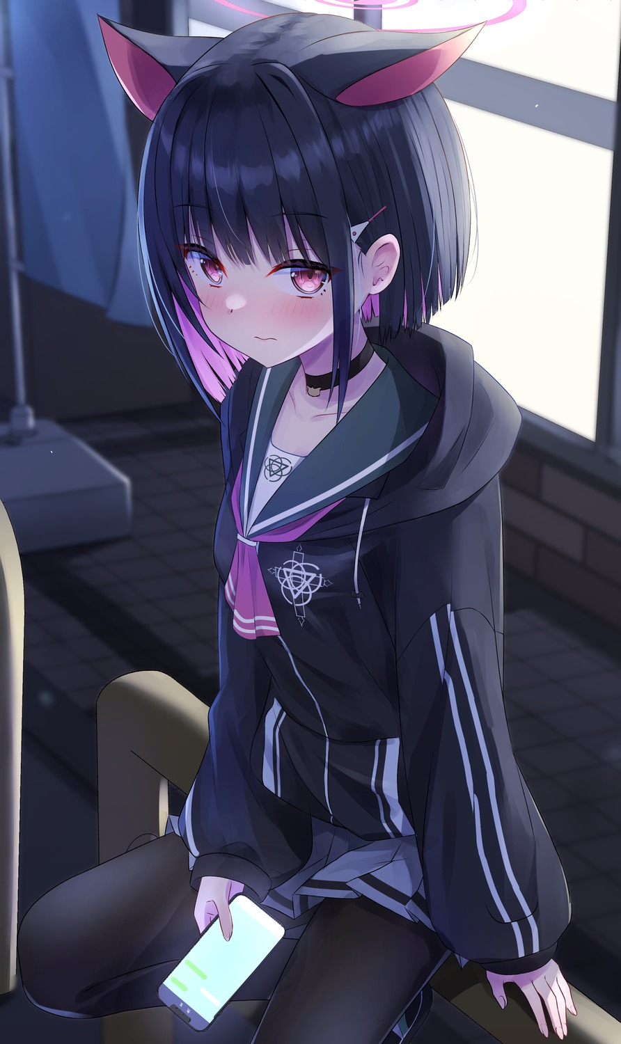 animal_ears, blue_archive, cpk_prd, kyouyama_kazusa, nekomimi, pantyhose, seifuku