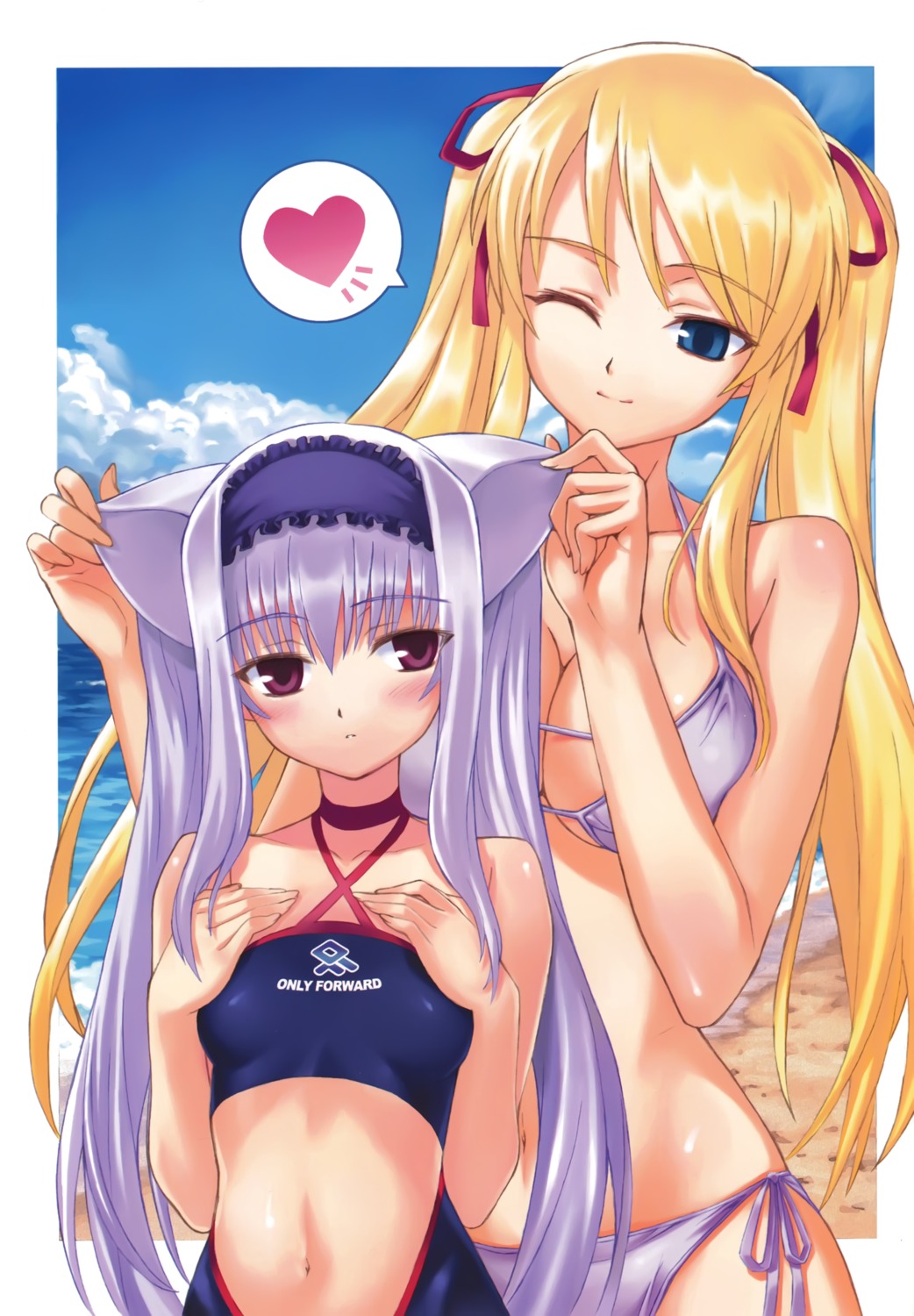 animal_ears, bikini, cleavage, fujimiya_rin, matsuryuu, natsume_akina, swimsuits, yokubari_saboten