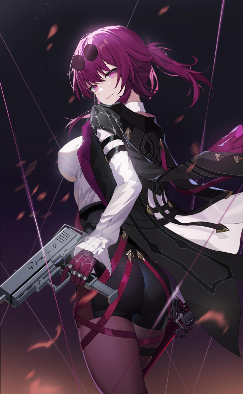 ass, garter, gun, honkai:_star_rail, kafka_(honkai:_star_rail), megane, pantyhose, ryan_ssr, sword