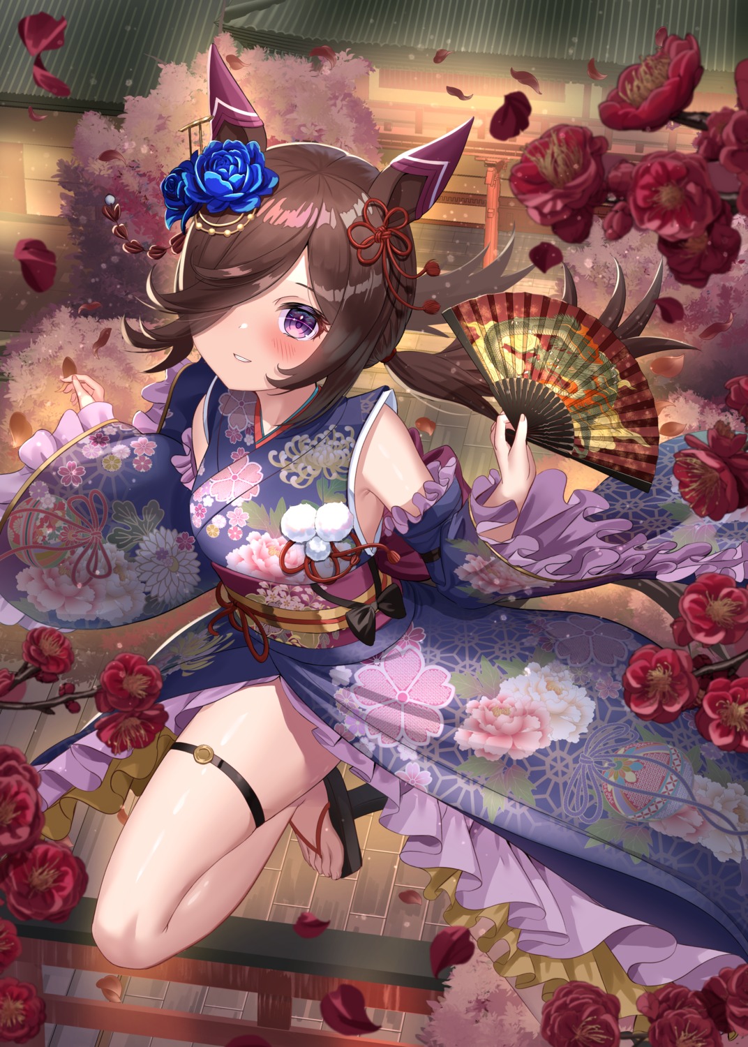 animal_ears, garter, japanese_clothes, rice_shower_(umamusume), tail, uma_musume_pretty_derby, wanderlucia