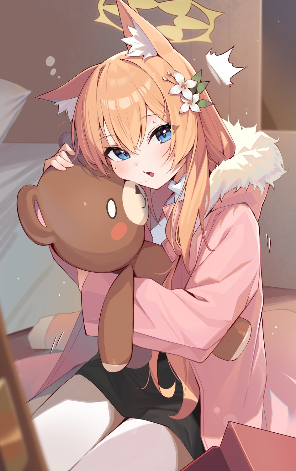 animal_ears, blue_archive, halo, iochi_mari, kurobi_(netisz), nekomimi, pantyhose, sweater