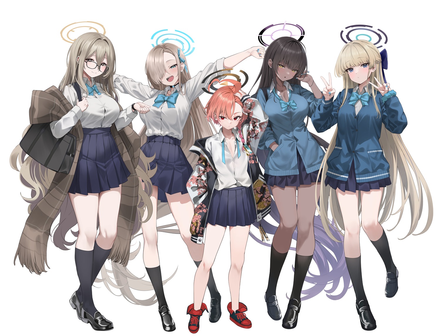 asuma_toki, blue_archive, cleavage, halo, ichinose_asuna, kakudate_karin, koisuke, megane